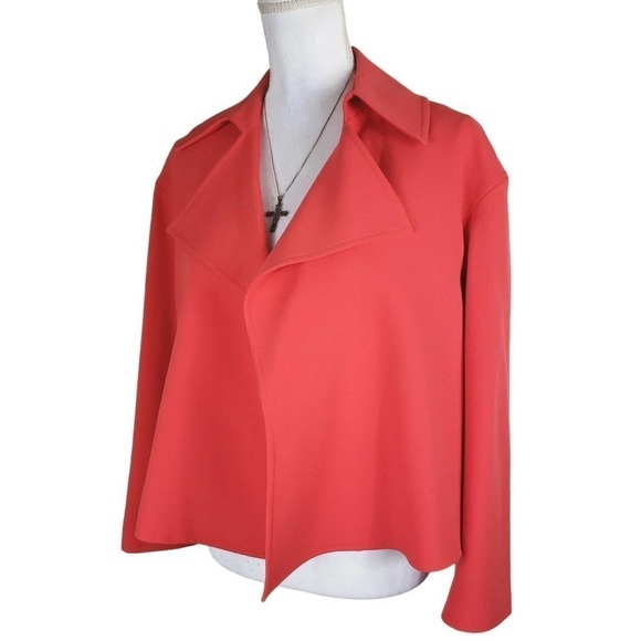 ANNE KLEIN ~Woman Size 8~ Coral Red Cascade-collar Open-front Blazer Jacket Top. - Picture 1 of 15